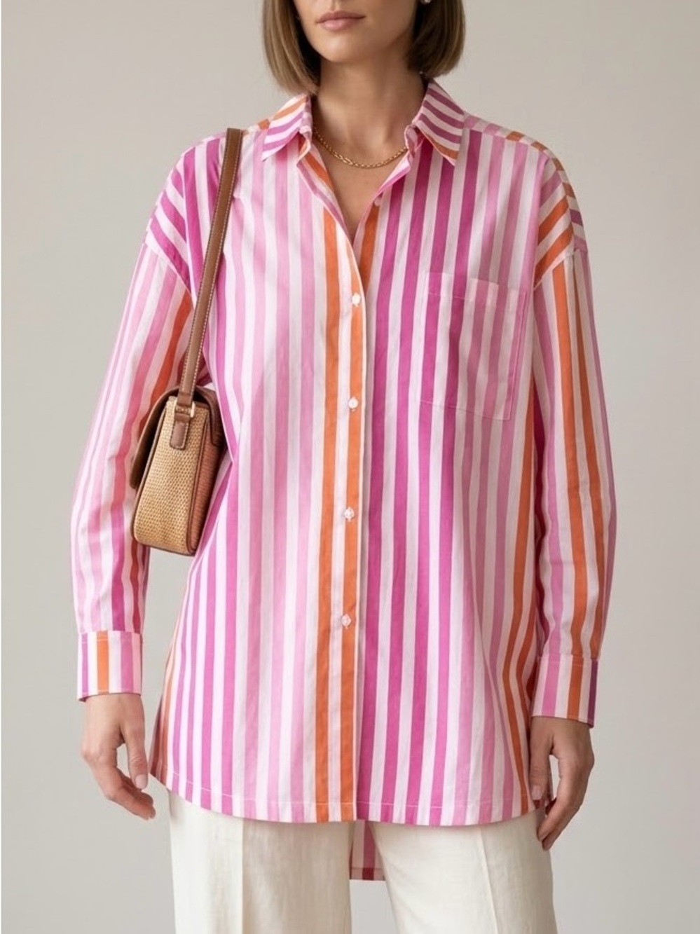 BEACH RIOT Alexa Button Down Shirt Oversized Sunset Stripe Cover Up Top